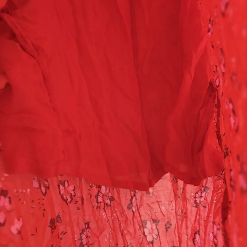 Free People Bijou Midi Red Floral Skirt Sz 6 Resort Feminine Zipper High‎ Slit